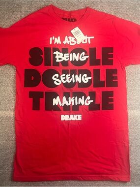 Drake Red Tee with Black & White Bold Text NWT Hiphop A2-19
